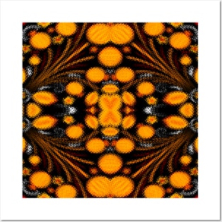 orange and black floral design pattern Posters and Art